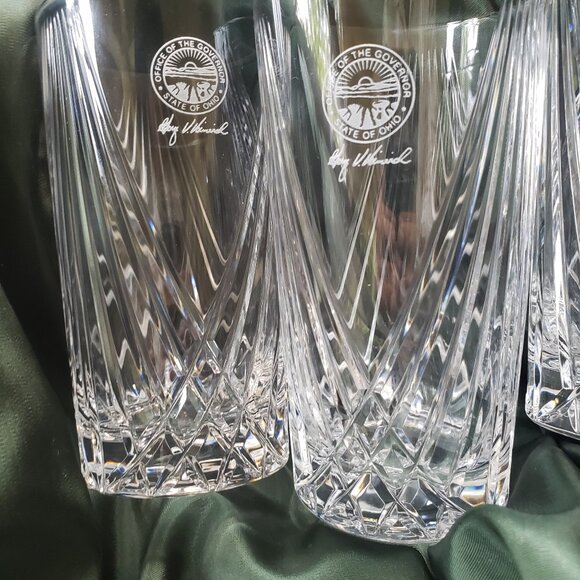 Vintage Seal of Ohio George Voinovich Cut Crystal Highball Drinking Glasses - Picture 5 of 6